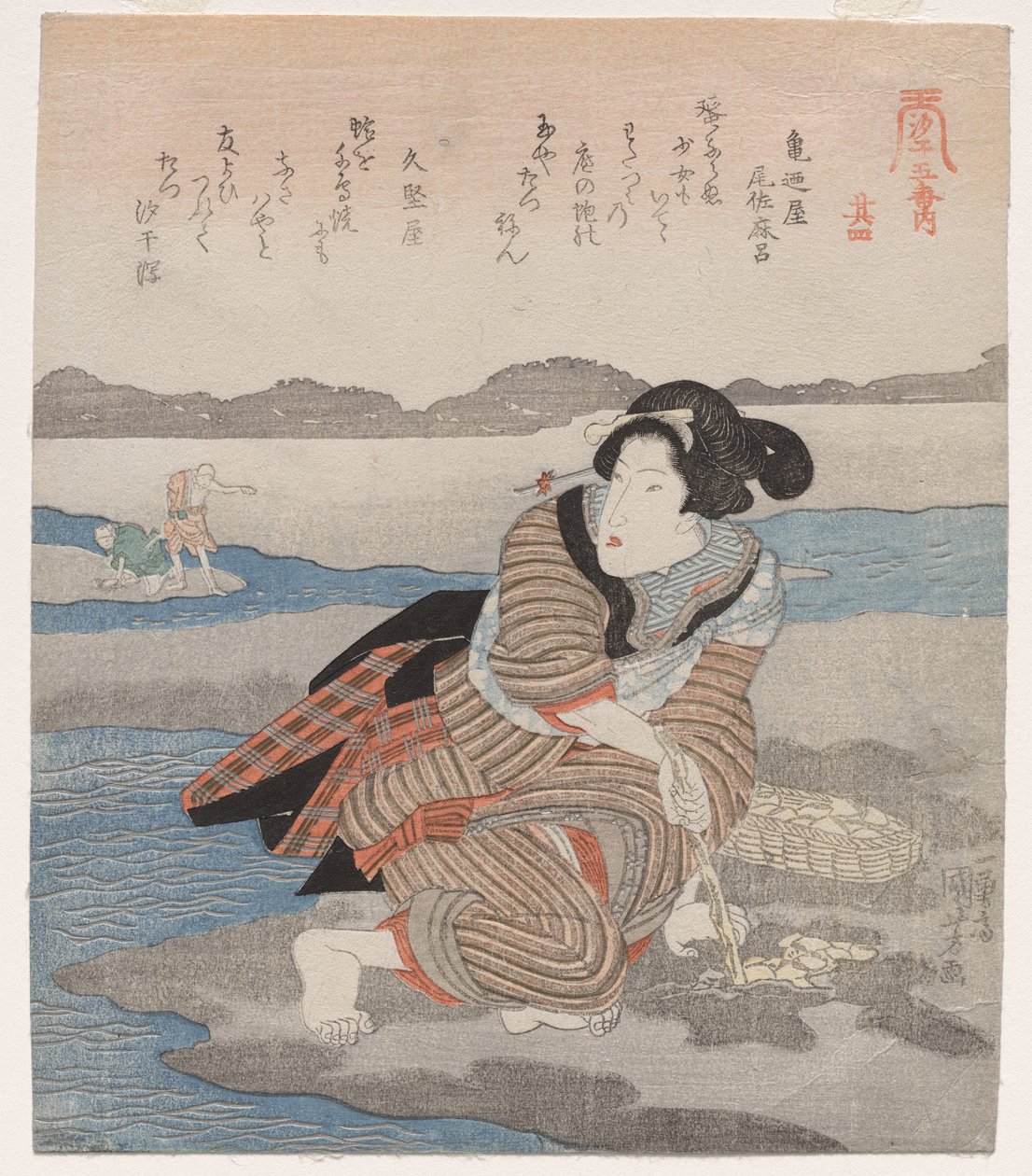 Vrouw die Schelpen Graaft; uit de serie Vijf Beelden van Eb door Utagawa Kuniyoshi