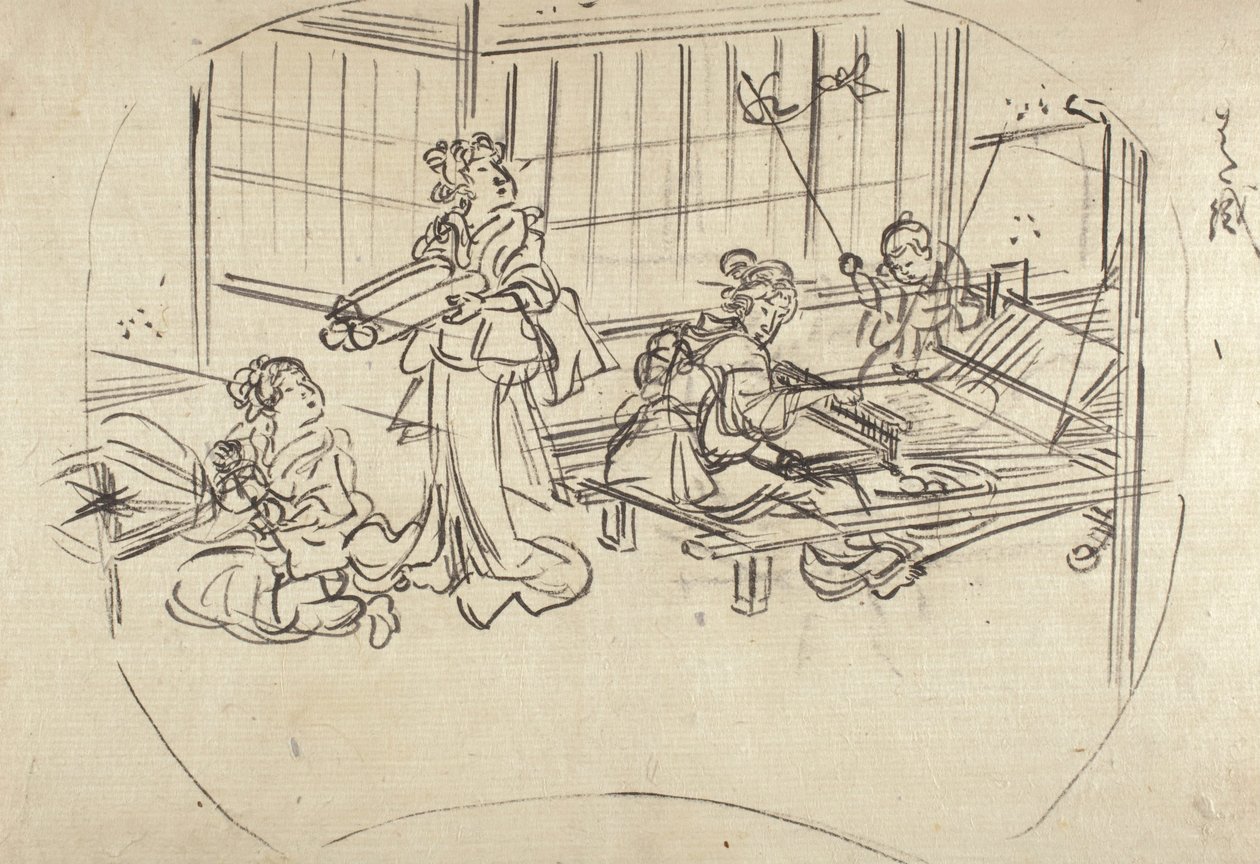 Hataori (weven op een weefgetouw) door Utagawa Kuniyoshi