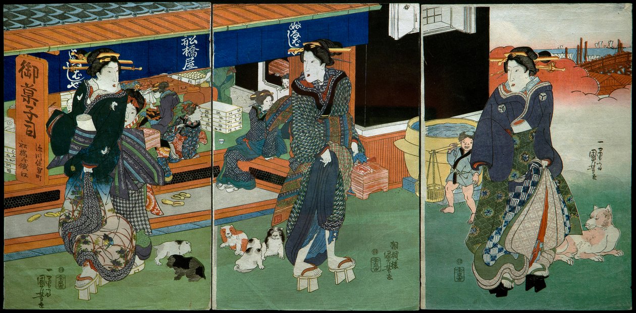 Voor de Funabashiya Snoepwinkel door Utagawa Kuniyoshi