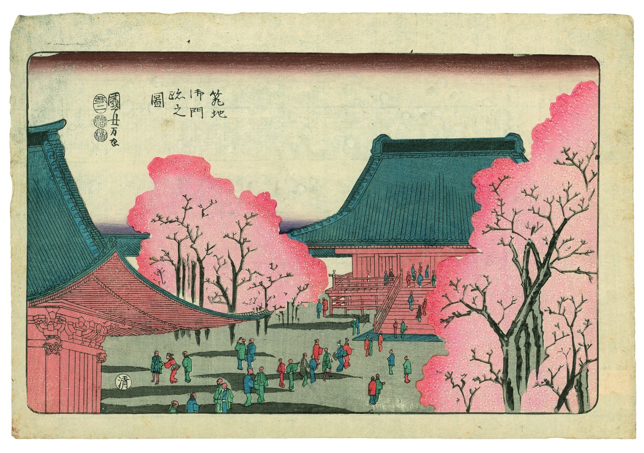 Hoofdingang van de Tsukiji Honganji-tempel door Utagawa Kuniyoshi