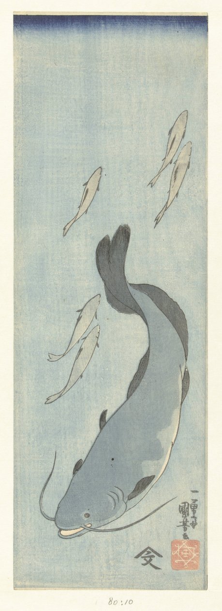 Meerval en vijf forellen door Utagawa Kuniyoshi