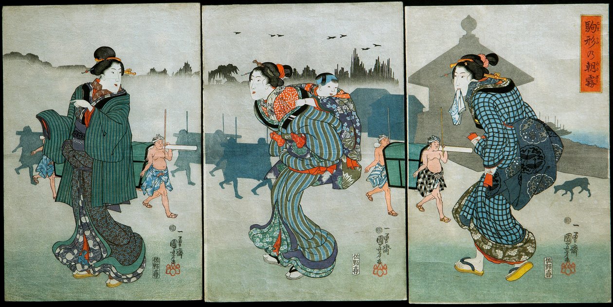 Ochtendmist bij Komagata (Komagata no asagiri): Amusementen van de vier seizoenen (Shiki yūkan), ca. 1846 door Utagawa Kuniyoshi