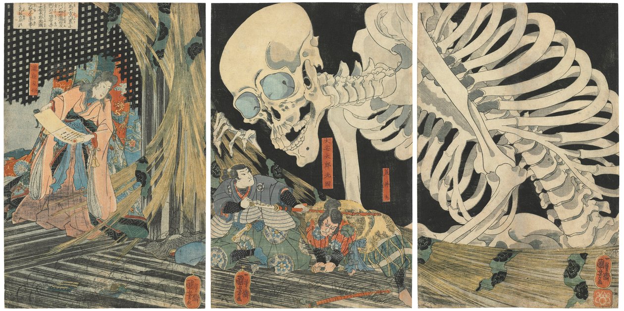 Oyataro Mitsukuni Tart het Skeletspook Opgeroepen door Prinses Takiyasha door Utagawa Kuniyoshi