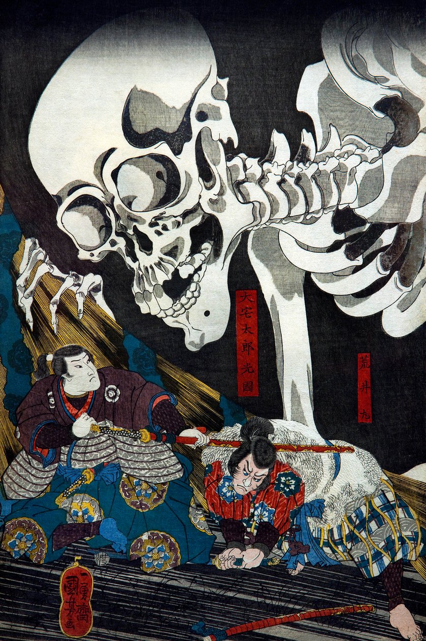 Prinses Takiyasha roept een monsterlijk skelet specter op in het oude paleis in Sōma, ca.1845-46 door Utagawa Kuniyoshi