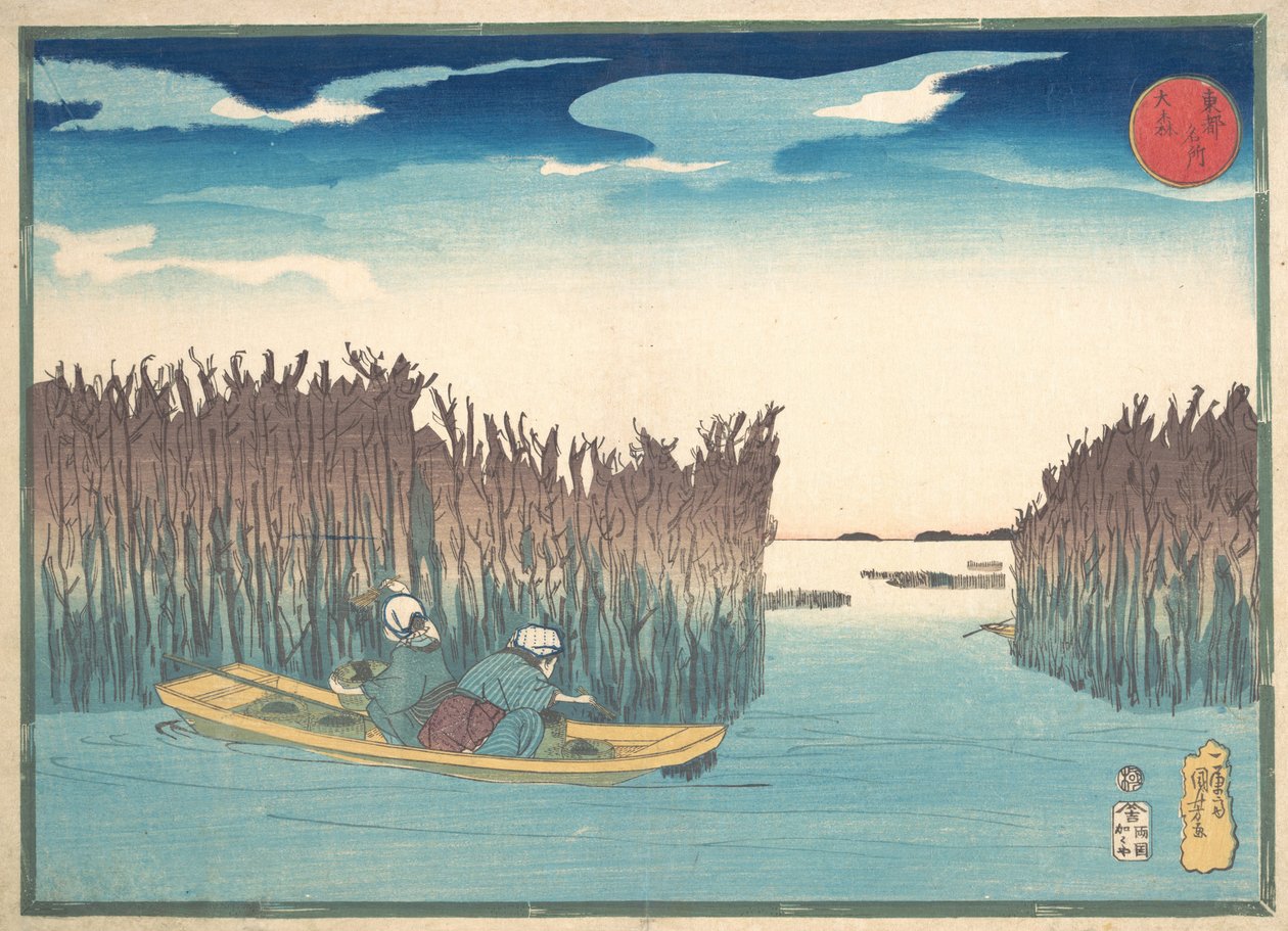 Zeewierverzamelaars bij Omori, 1797-1861 door Utagawa Kuniyoshi