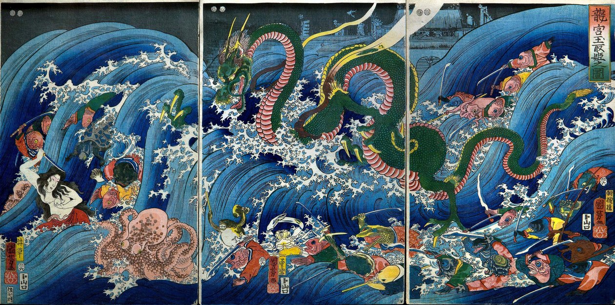 Tamatori-hime steelt de Heilige Juweel uit het Drakenpaleis door Utagawa Kuniyoshi