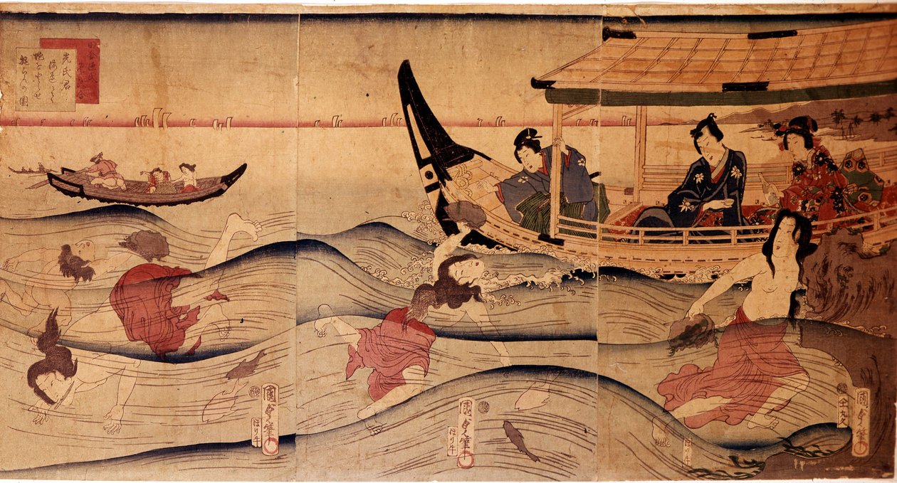 De Abalone Visserij. Prenten door Utagawa Kuniyoshi (ca.1797-1861) door Utagawa Kuniyoshi