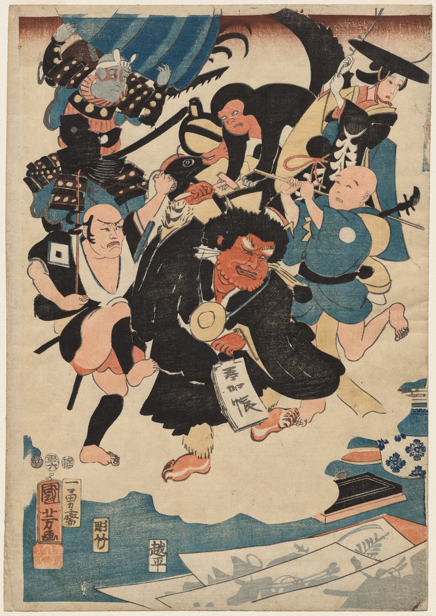 De Vreemde Gebeurtenis van Ukiyo Matahei en zijn Beroemde Schilderijen door Utagawa Kuniyoshi