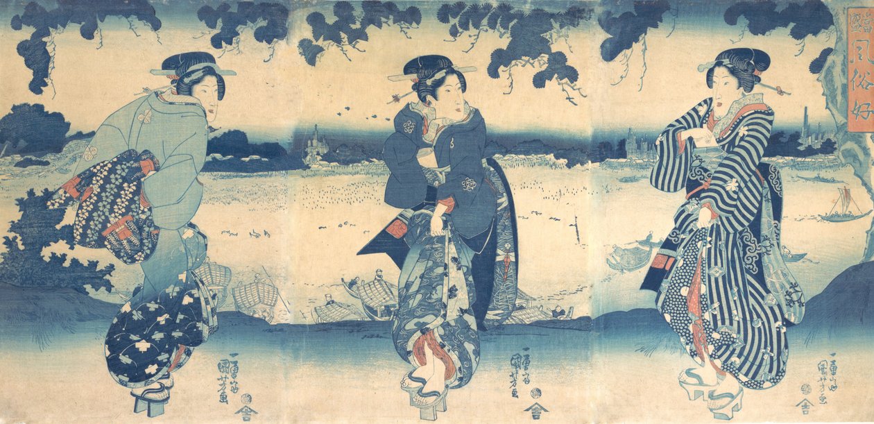 Vrouwen bij een rivier, ca. 1850 door Utagawa Kuniyoshi
