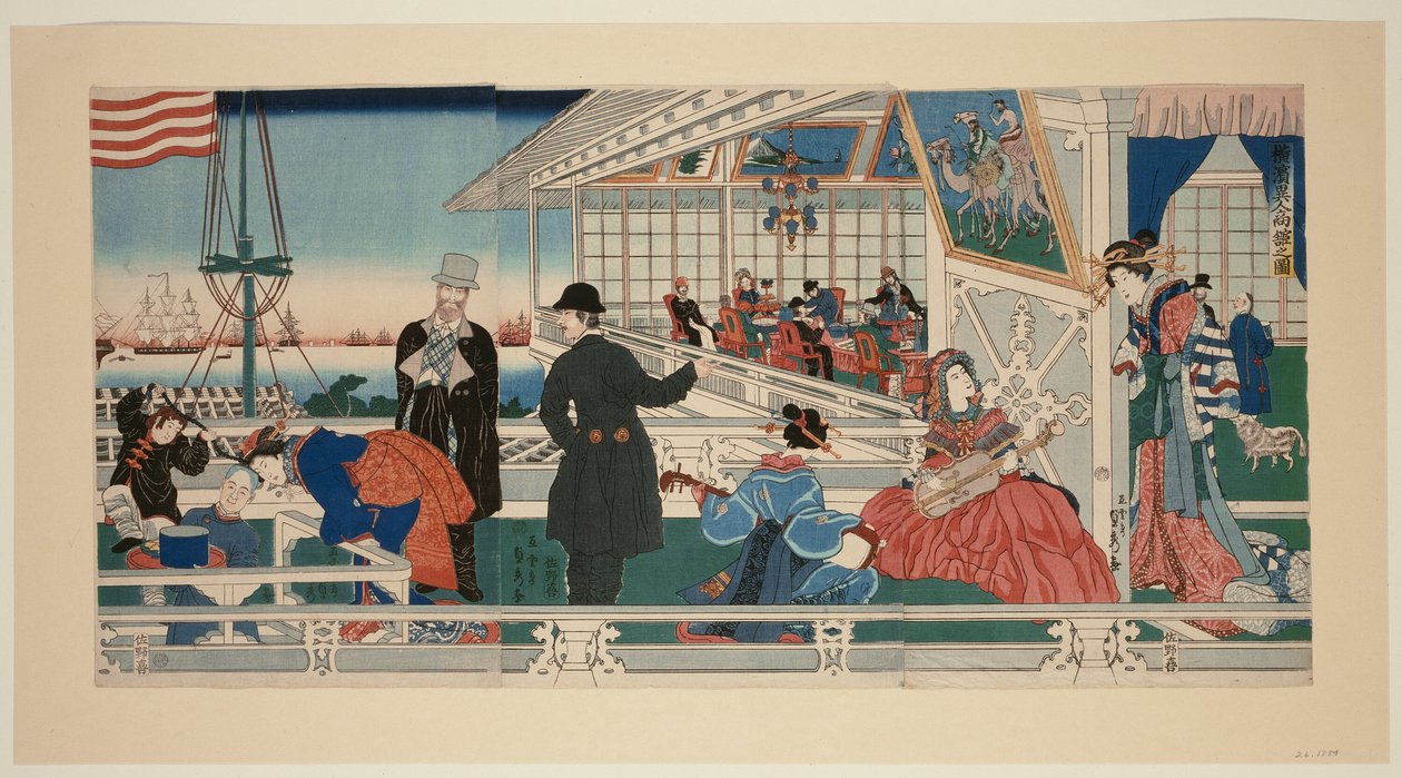 Een Amerikaans handelsgebouw in Yokohama (Yokohama ijin shokan no zu) door Utagawa Sadahide