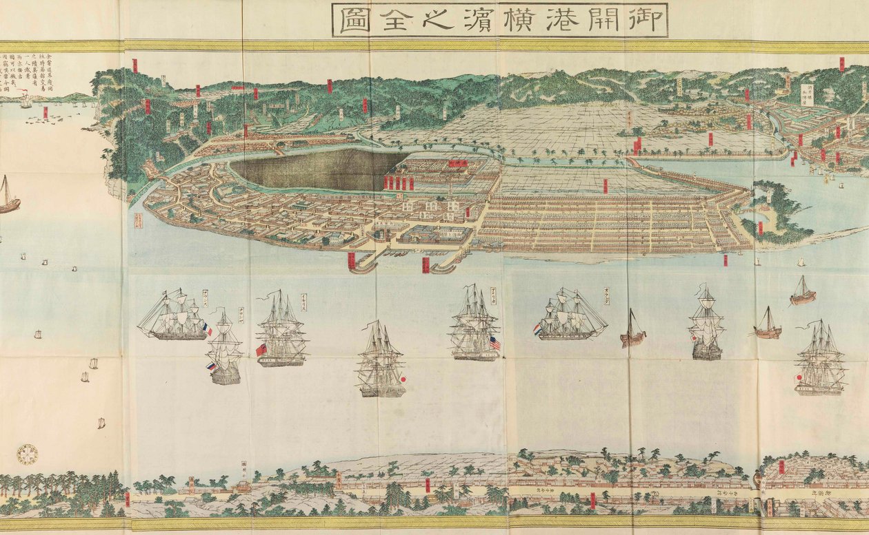 Panoramisch uitzicht op Yokohama door Utagawa Sadahide