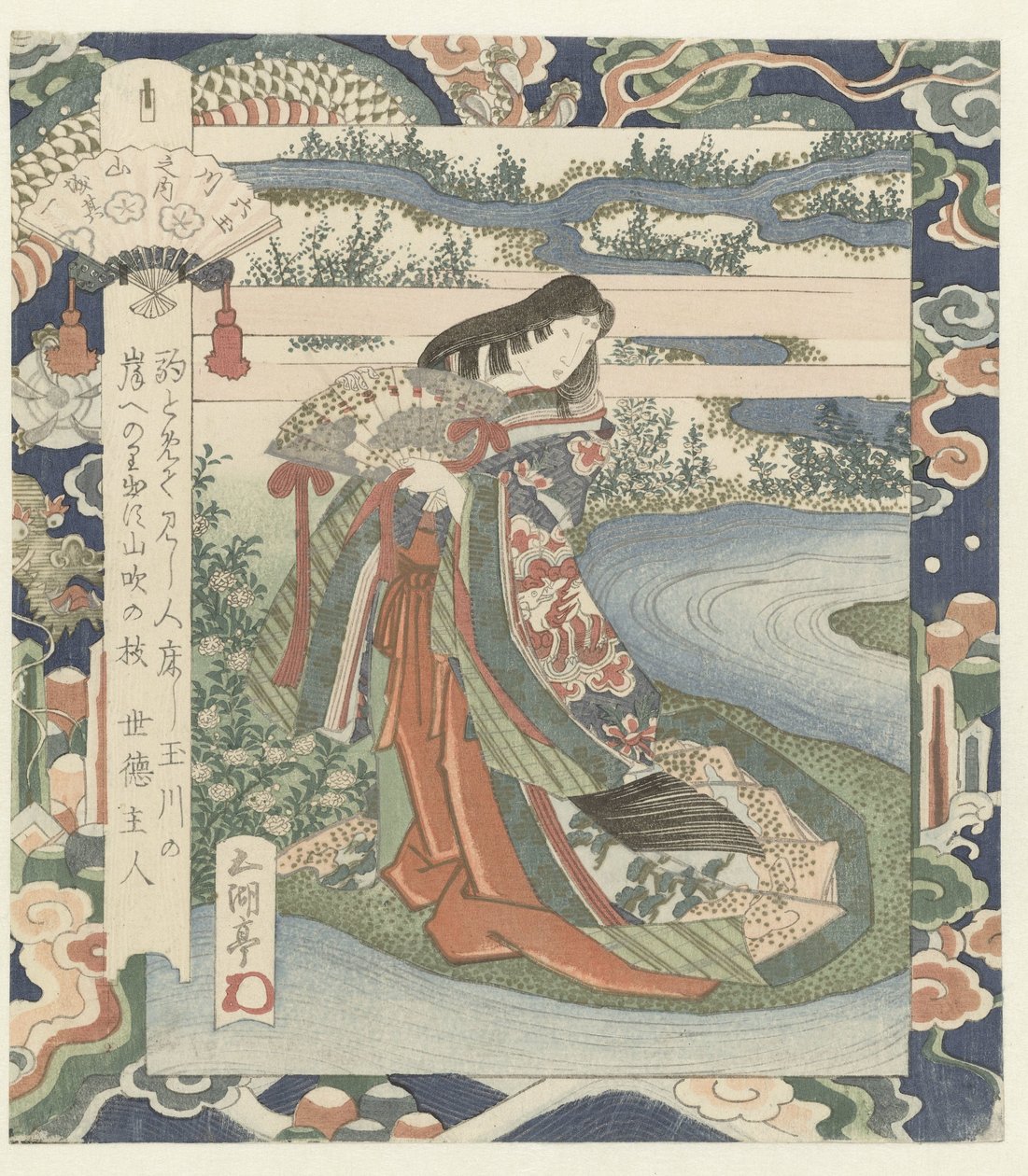 Hofdame bij rivieroever door Utagawa Sadakage