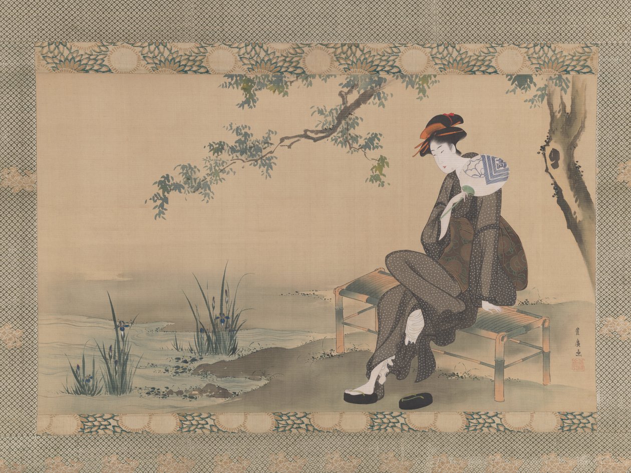 Vrouw die zichzelf koelt, ca. 1800 door Utagawa Toyohiro