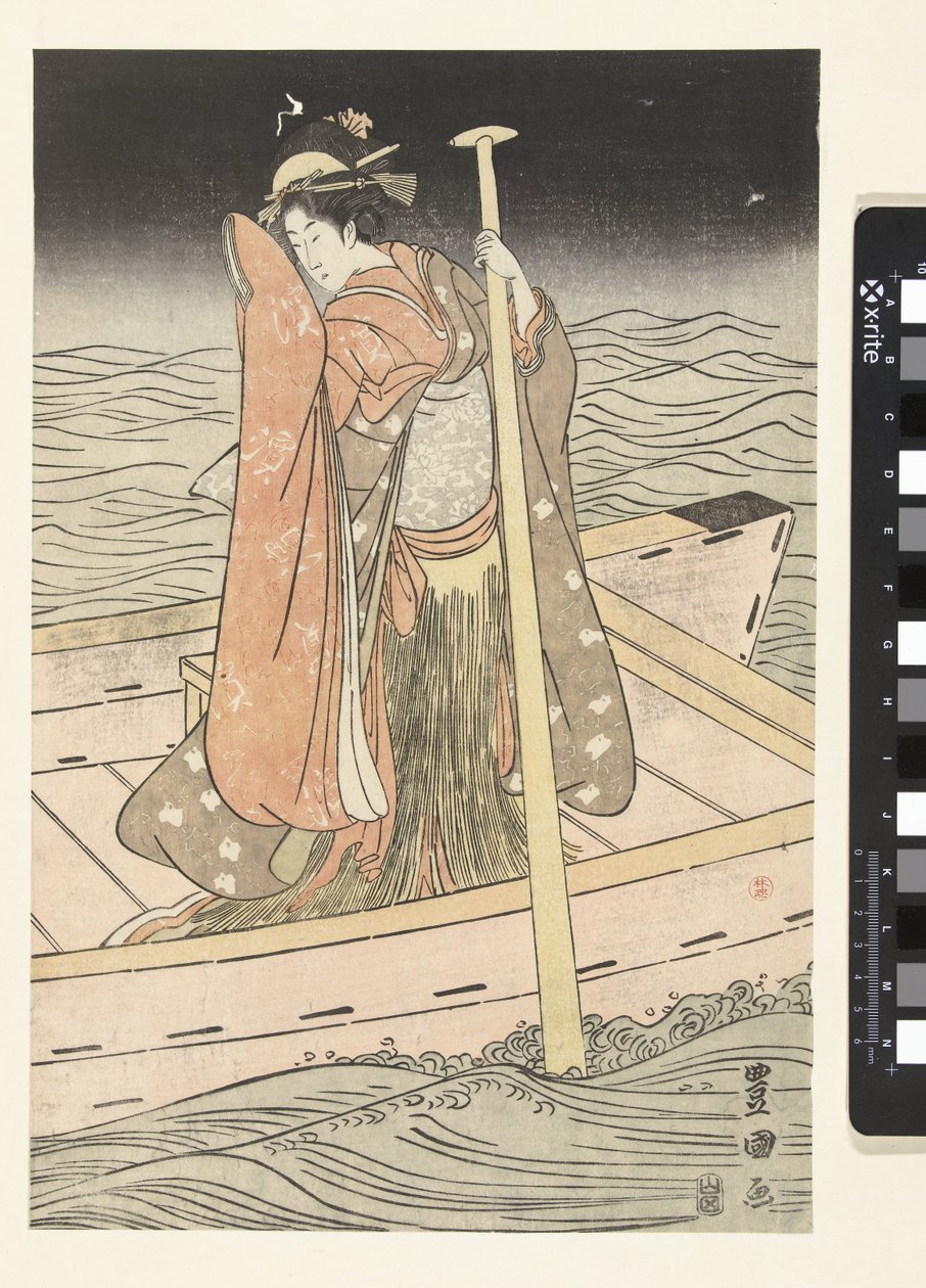 Jonge vrouw in boot door Utagawa Toyokuni (I)