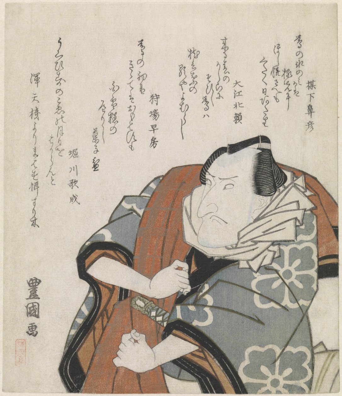 Man met een reismantel over zijn schouder door Utagawa Toyokuni (I)