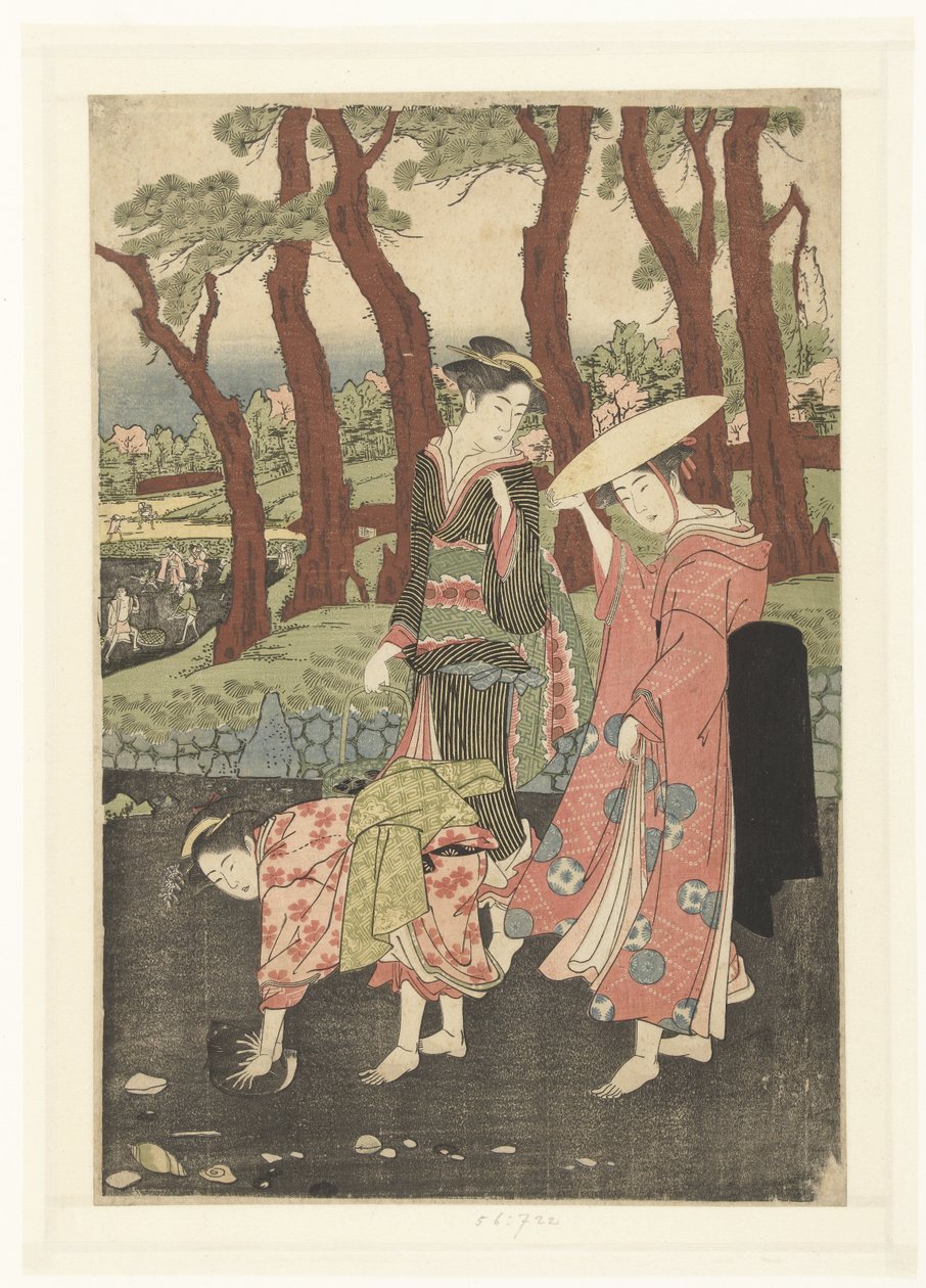 Vissen en schelpen verzamelen bij laag water door Utagawa Toyokuni (I)