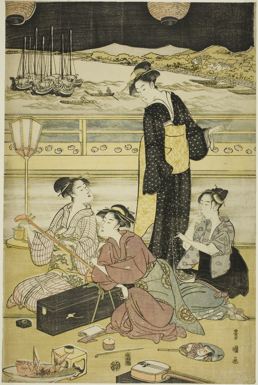 Avondfeest in Shinagawa door Utagawa Toyokuni I