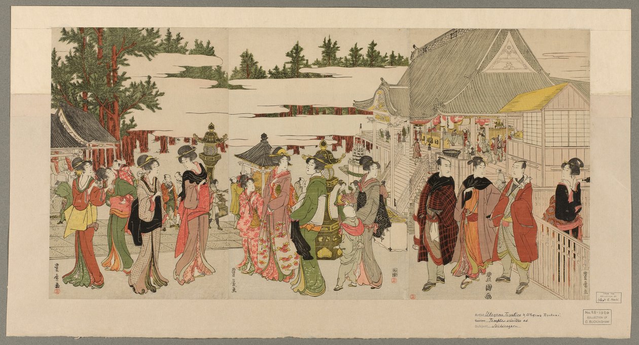 Nieuwjaarsbedevaart naar de Myohoji-tempel in Horinouchi (Horinouchi Myohoji eho mairi no zu) door Utagawa Toyokuni I