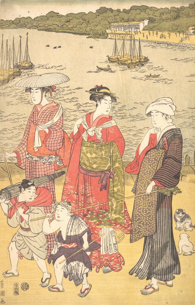 Vrouwen op Takanawa Beach, ca. 1790s door Utagawa Toyokuni I