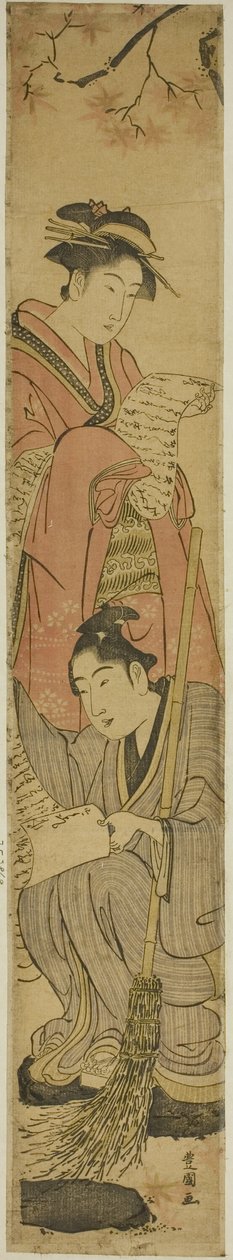 Jong stel als Kanzan en Jittoku door Utagawa Toyokuni I