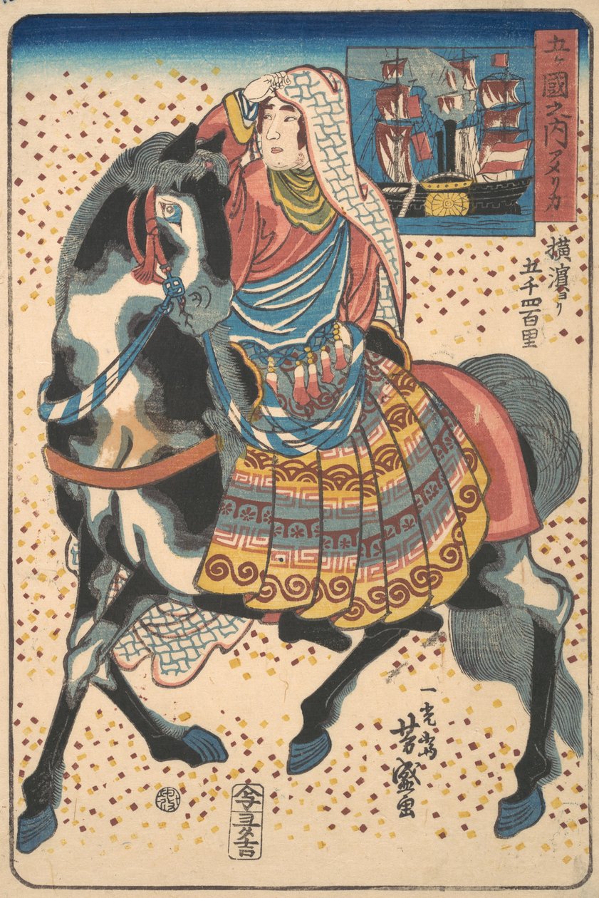 Amerikaanse Vrouw te Paard door Utagawa Yoshimori