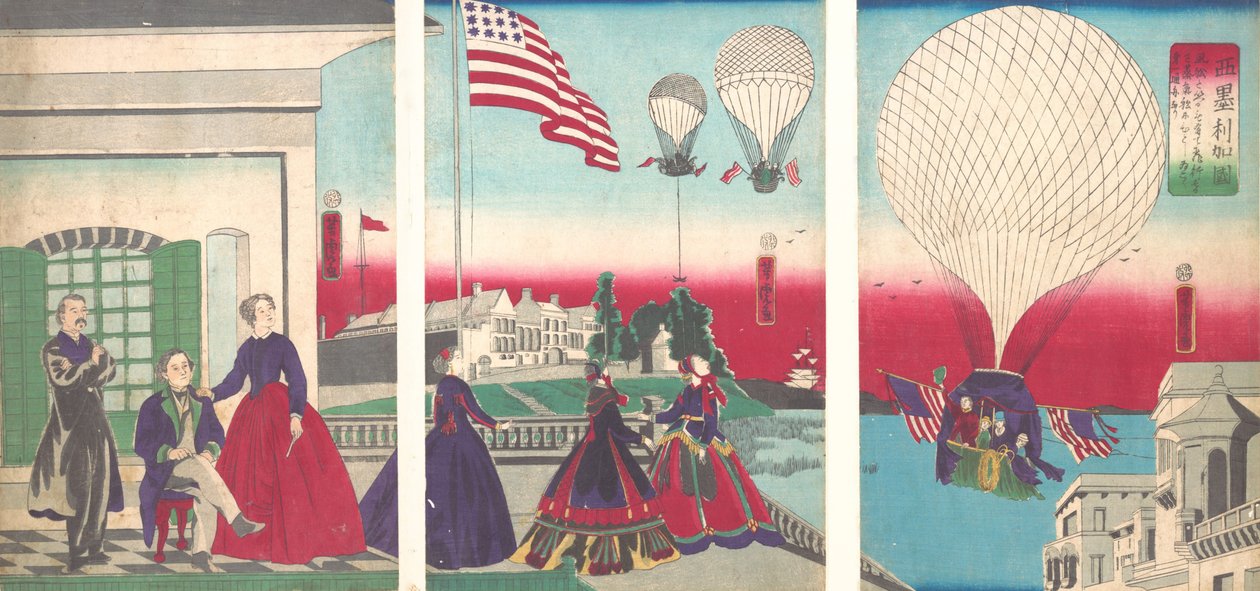 Amerikaanse ballonopstijging Amerikakoku, 1867 door Utagawa Yoshitora