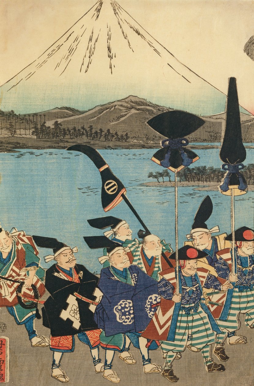 Het gevolg van de Daimyo voor de berg Fuji door Utagawa Yoshitora