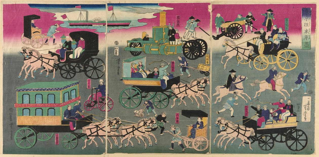 Voertuigen op de straten van Tokio (Tokyo orai kuruma zukushi) door Utagawa Yoshitora