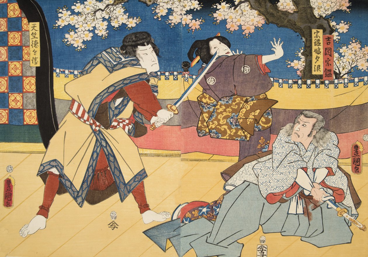 Scène uit Genji monogatari (Verhaal van Genji) door Murasaki Shibuku (geb. 978) ca. 1860 door Utagawa and Toyokuni Kuniyoshi