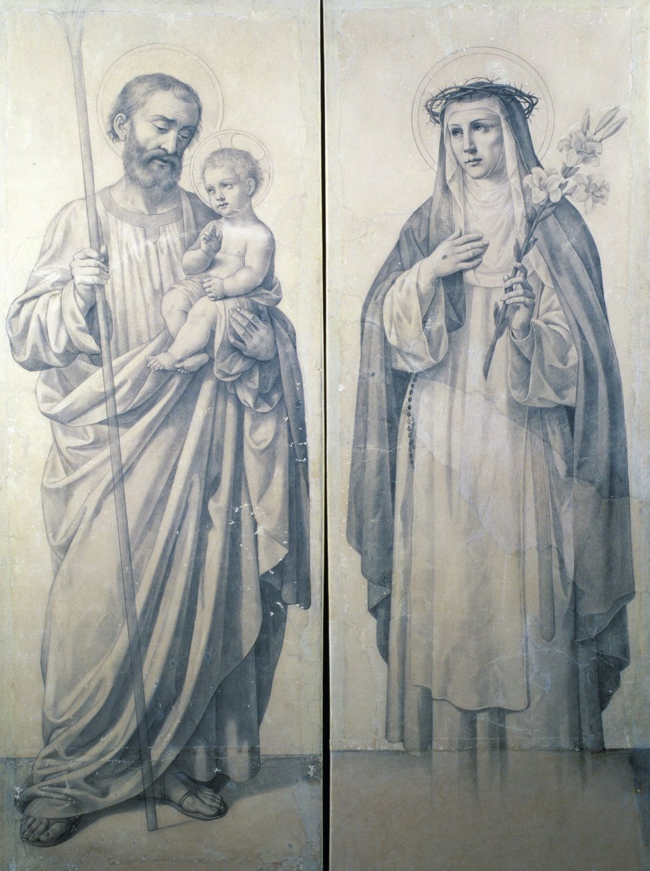 Voorbereidende tekening van St. Catharina van Siena en St. Christoffel door V. de Matteis