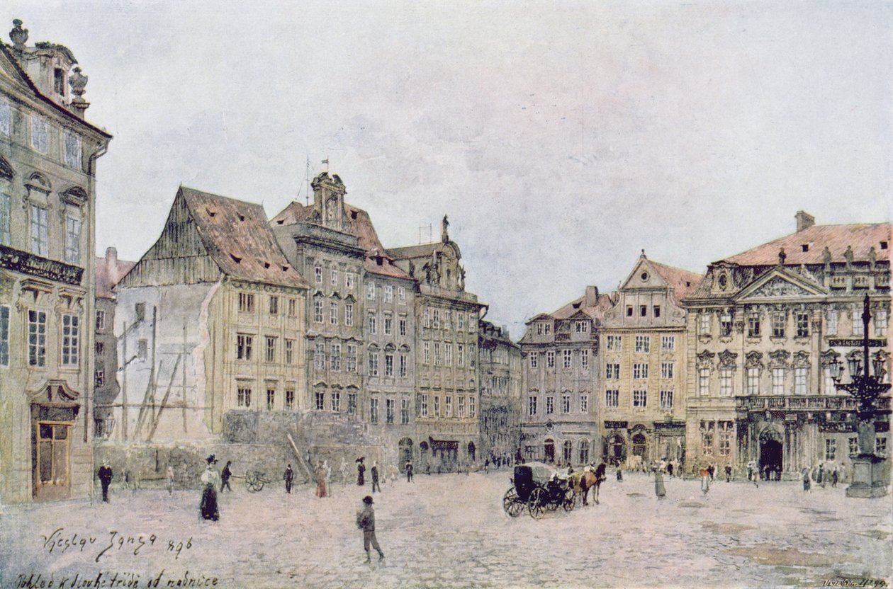 Uitzicht op de noordoostkant van de Staromestsky Rynk in 1896, uit 