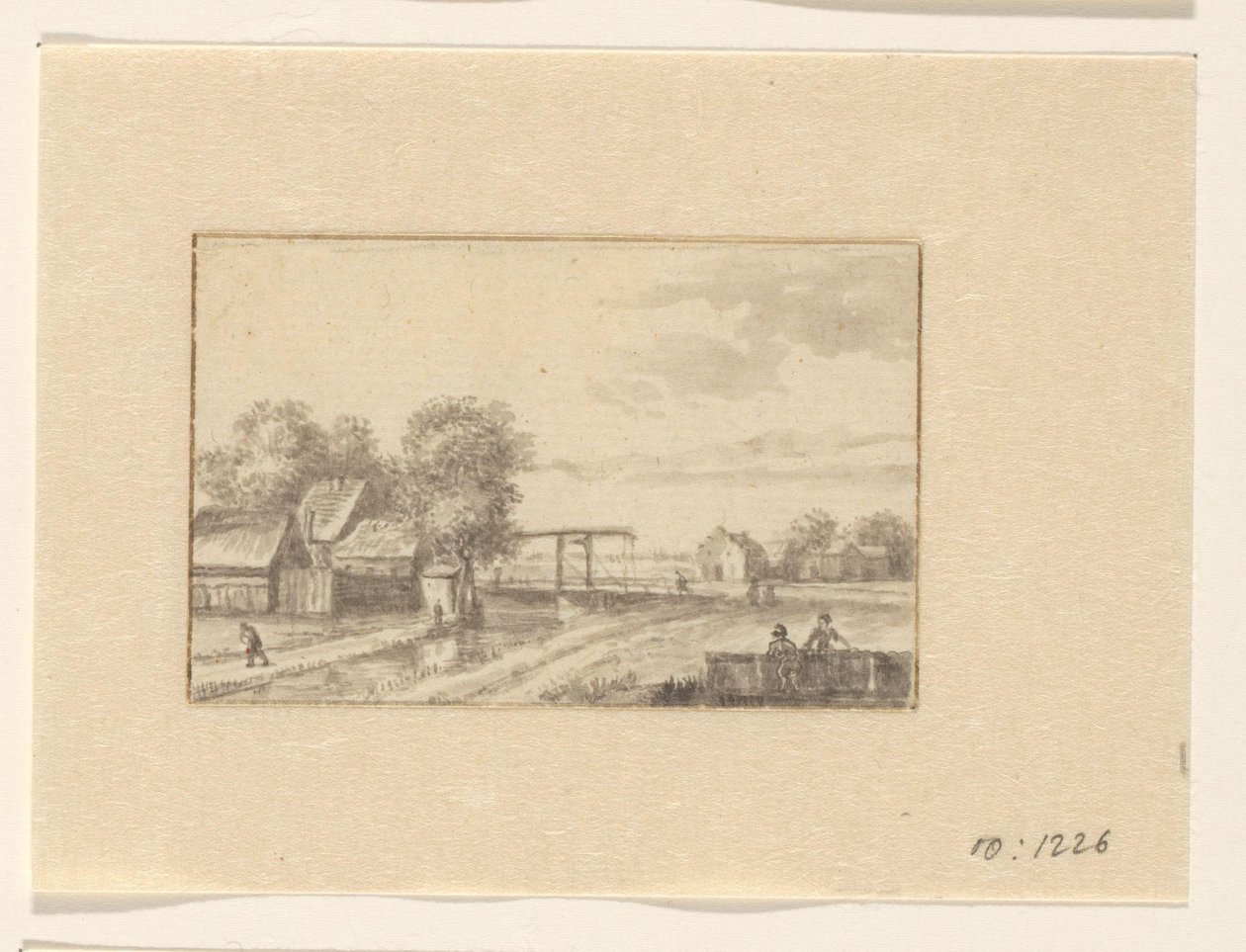 Landschap met huizen en een ophaalbrug door Valentijn (possibly)