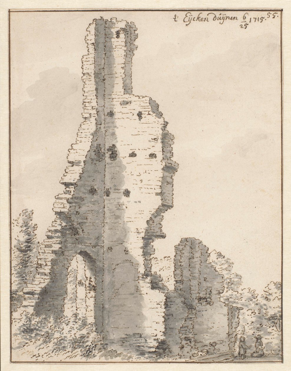 De ruïne van de kerk van Eik en Duinen bij Den Haag door Valentijn Klotz (attributed to)