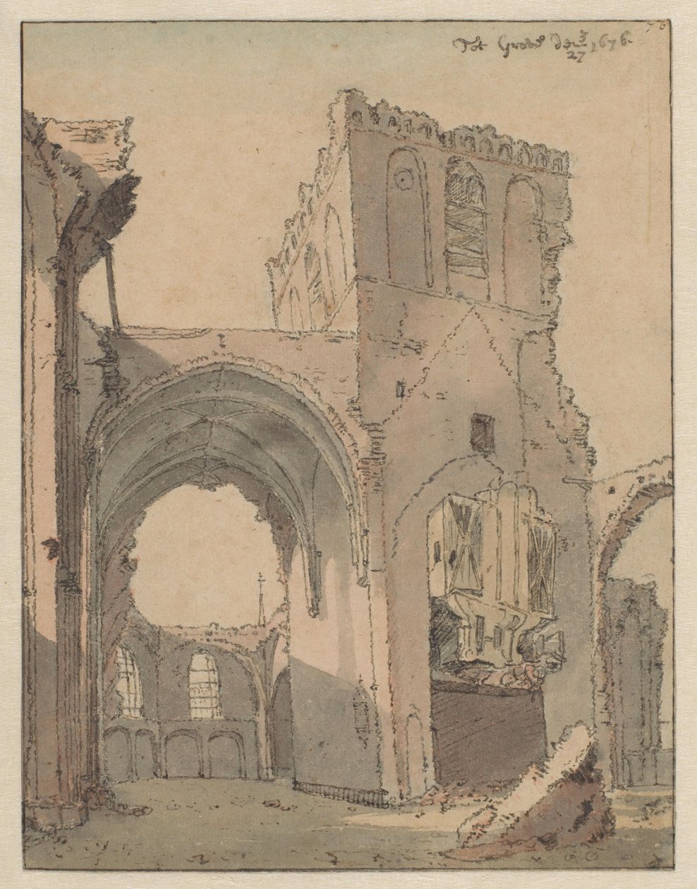 De ruïne van de Grote Kerk in Grave door Valentijn Klotz (attributed to)