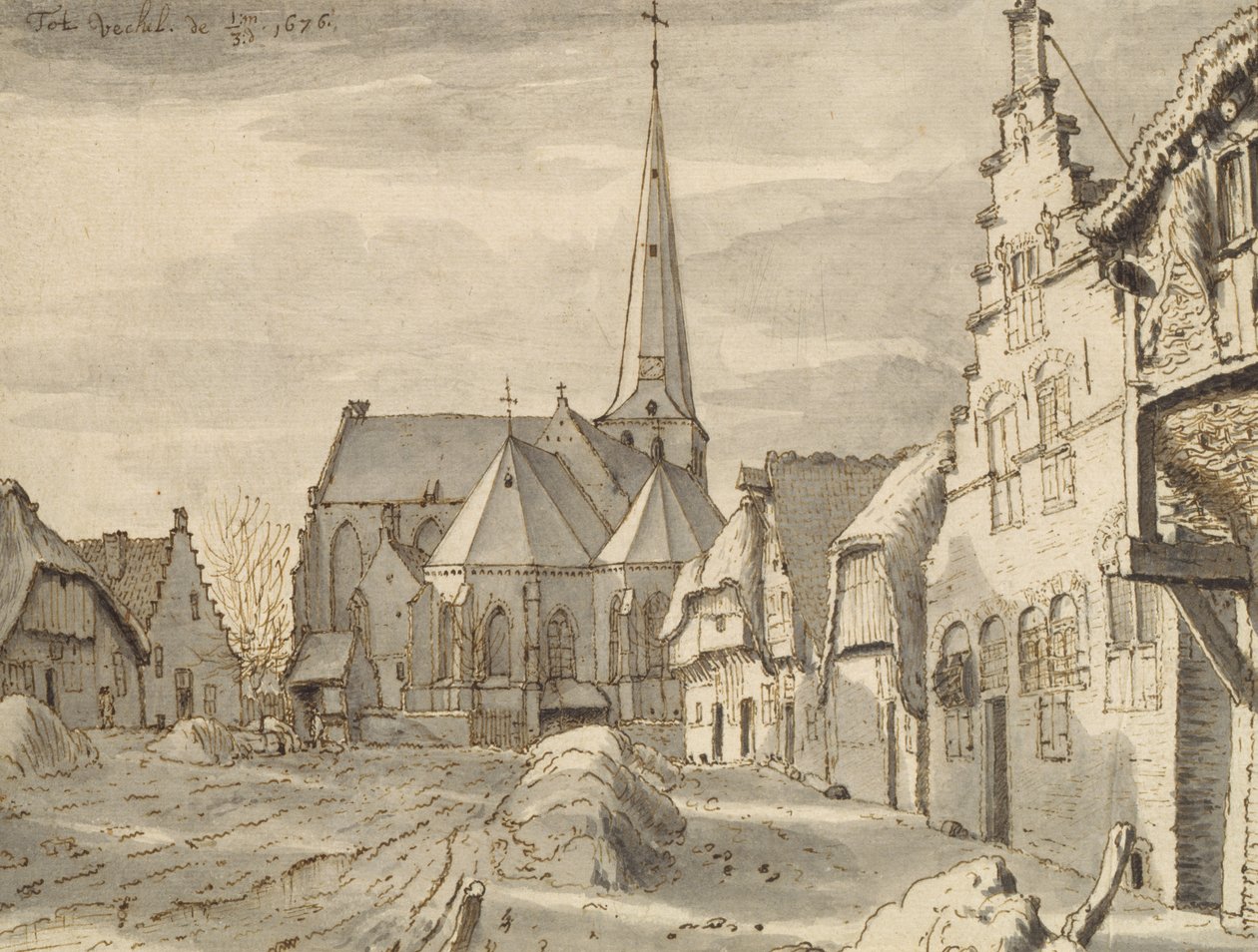 Voor de kerk in Veghel, 1676 door Valentin Klotz