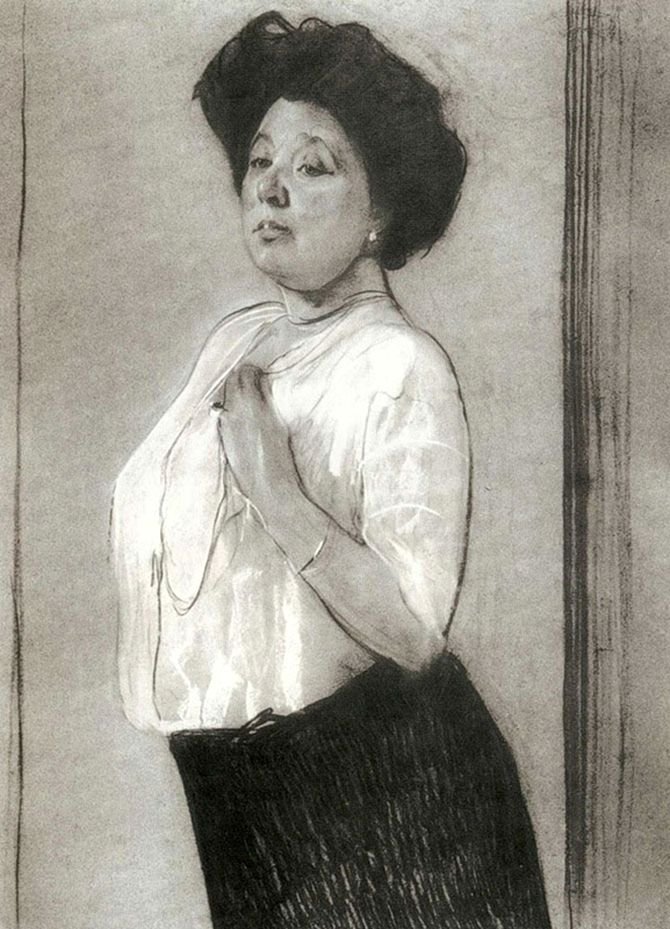 Portret van Nadezhda Lamanova door Valentin Aleksandrovich Serov