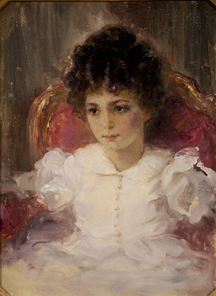 Portret van Tatyana Sergeevna Khokhlova, geboren Botkina, als kind door Valentin Aleksandrovich Serov