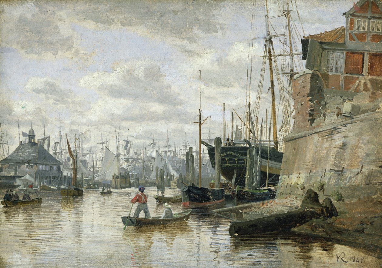 De blokhut in de haven van Hamburg, 1848 door Valentin Ruths