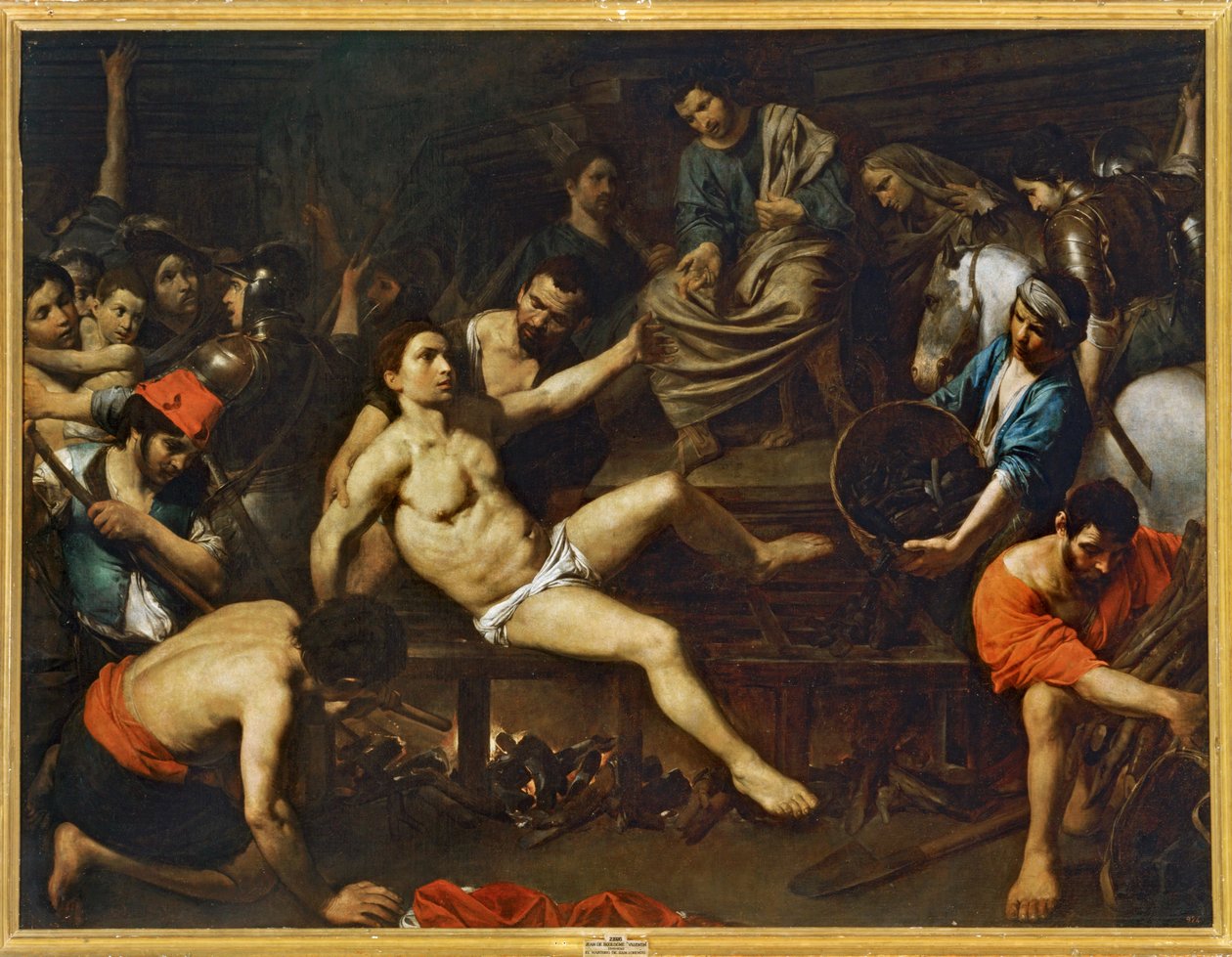 Martelaarschap van Sint Laurentius ... (schilderij op doek) door Valentin de Boulogne