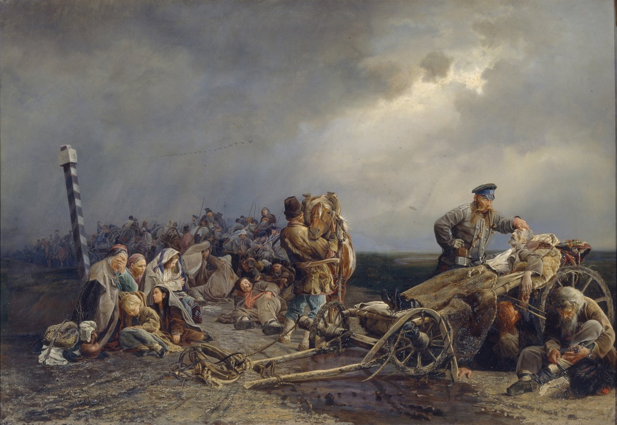 Een halt van de gevangenen, 1861 door Valeri Ivanovich Jacobi