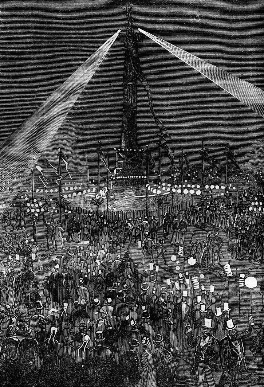 Verlichting van Place de la Bastille in Parijs door Valnay Pere et fils
