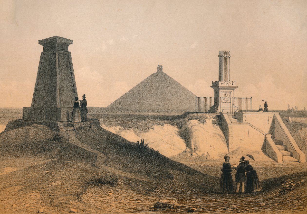 Oorlogsmonumenten op het slagveld bij Waterloo, België, midden 19e eeuw door Vanderhecht