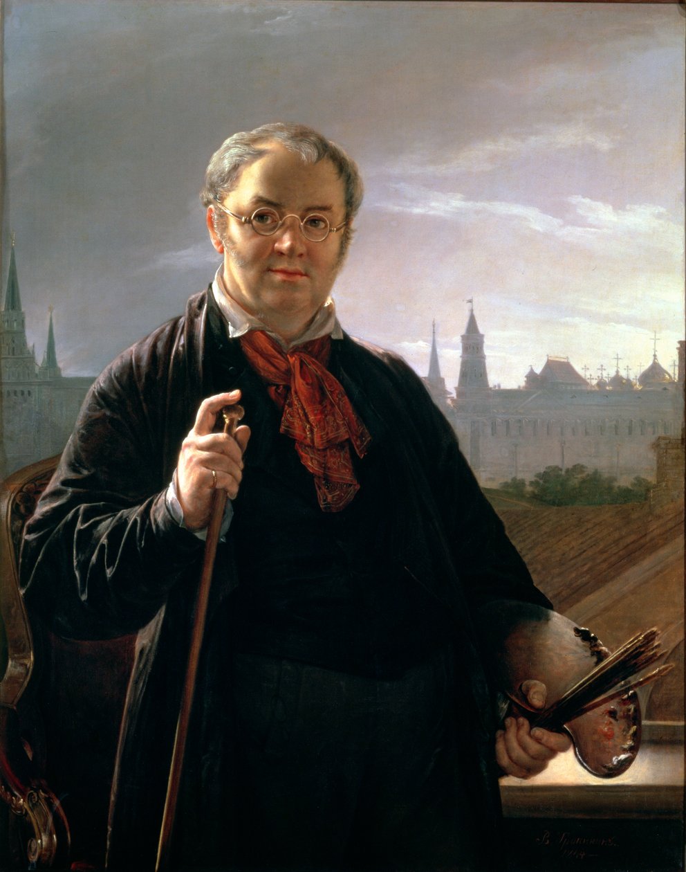 Zelfportret tegen het Raam met Uitzicht op het Kremlin, 1846 door Vasili Andreevich Tropinin