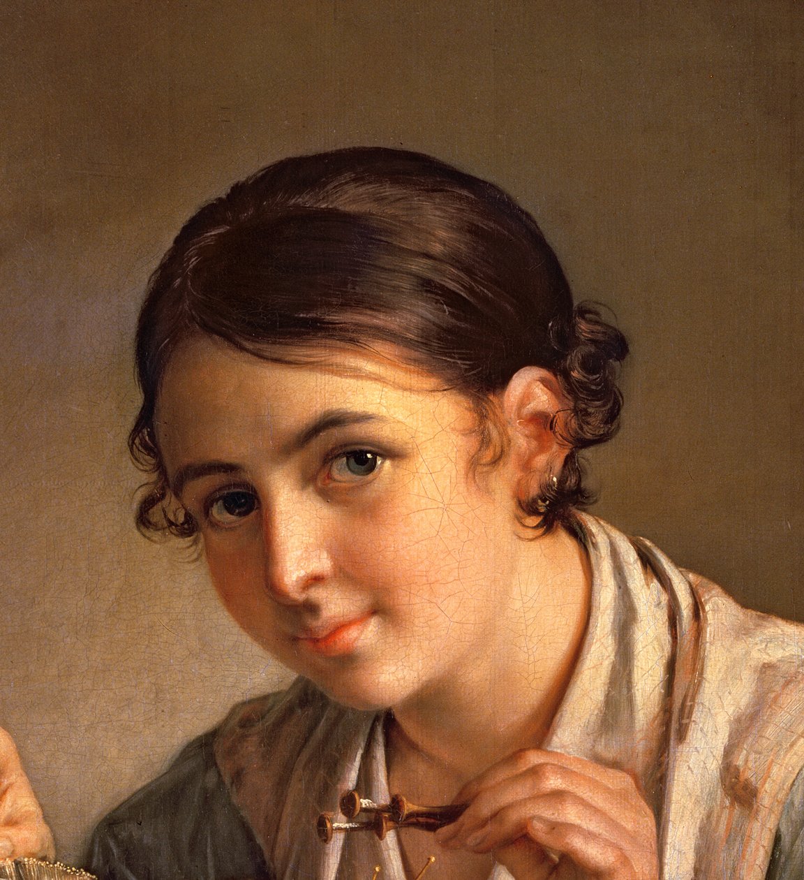 De Kantwerkster, 1823 (detail) door Vasili Andreevich Tropinin