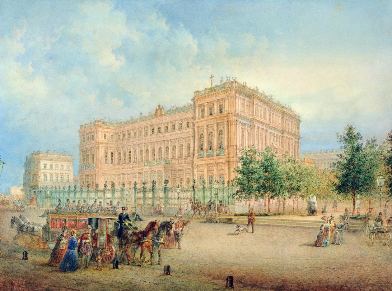 Uitzicht op het Nikolayevsky-paleis, St. Petersburg, 1868 door Vasili Semenovich Sadovnikov