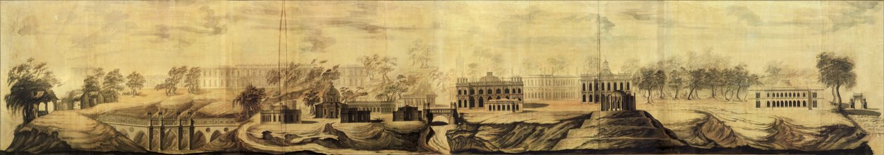 Panoramisch uitzicht op Tsaritsyno ontwerp, 1776 door Vasili Ivanovich Bazhenov