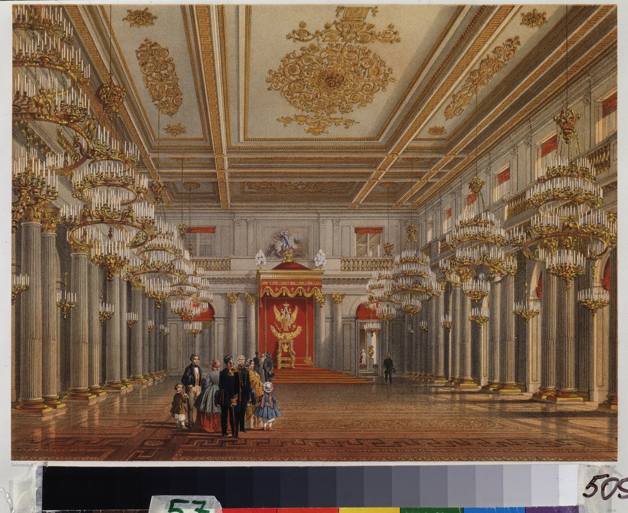 De troonzaal van het Winterpaleis in Sint-Petersburg door Vasili Semenovich Sadovnikov