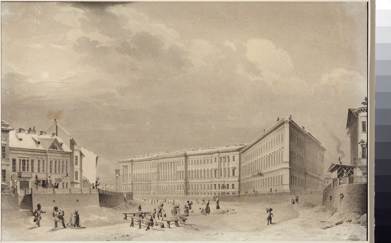 Sint-Petersburg. Het Generale Stafgebouw aan de Moika rivier, door Sadovnikov, Vasily Semyonovich (1800-1879). Aquarel op papier, voor 1833 door Vasili Semenovich Sadovnikov