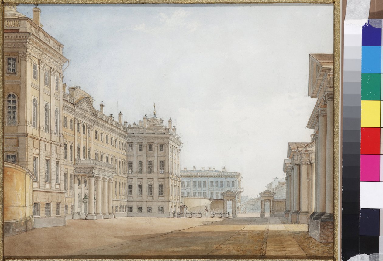 Uitzicht op het Anichkov Paleis in Sint-Petersburg door Vasili Semenovich Sadovnikov