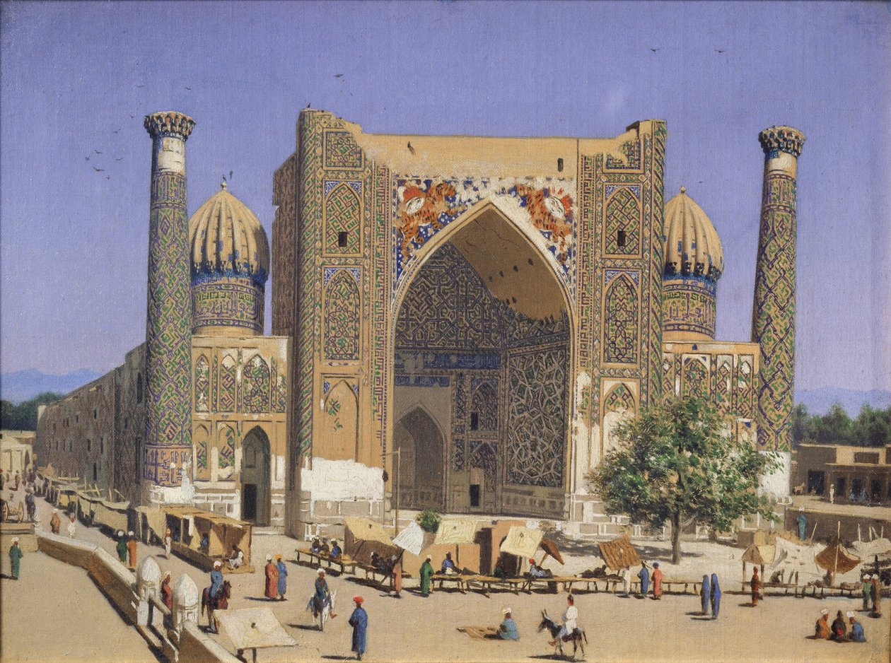 De Sherdar Madrasah op het Registan-plein in Samarkand, 1869-1870 door Vasili Vasilievich Vereshchagin